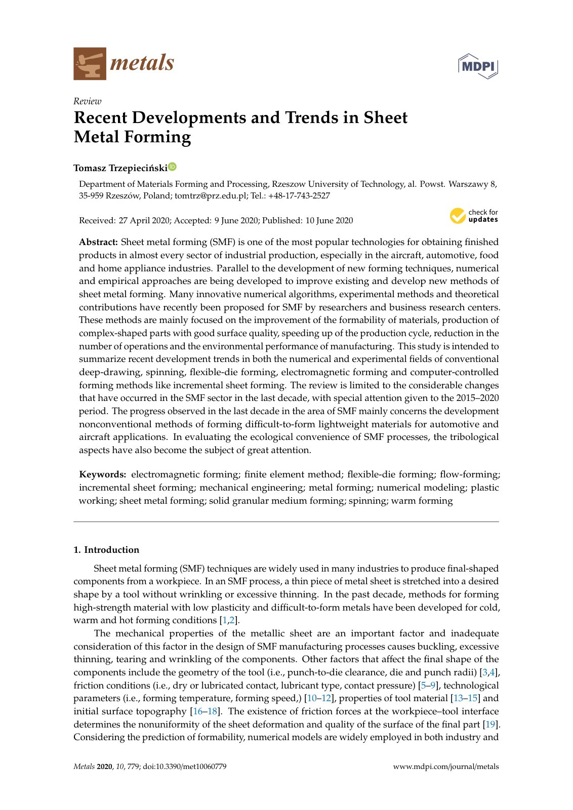 First page of Recent Developments and Trends in Sheet