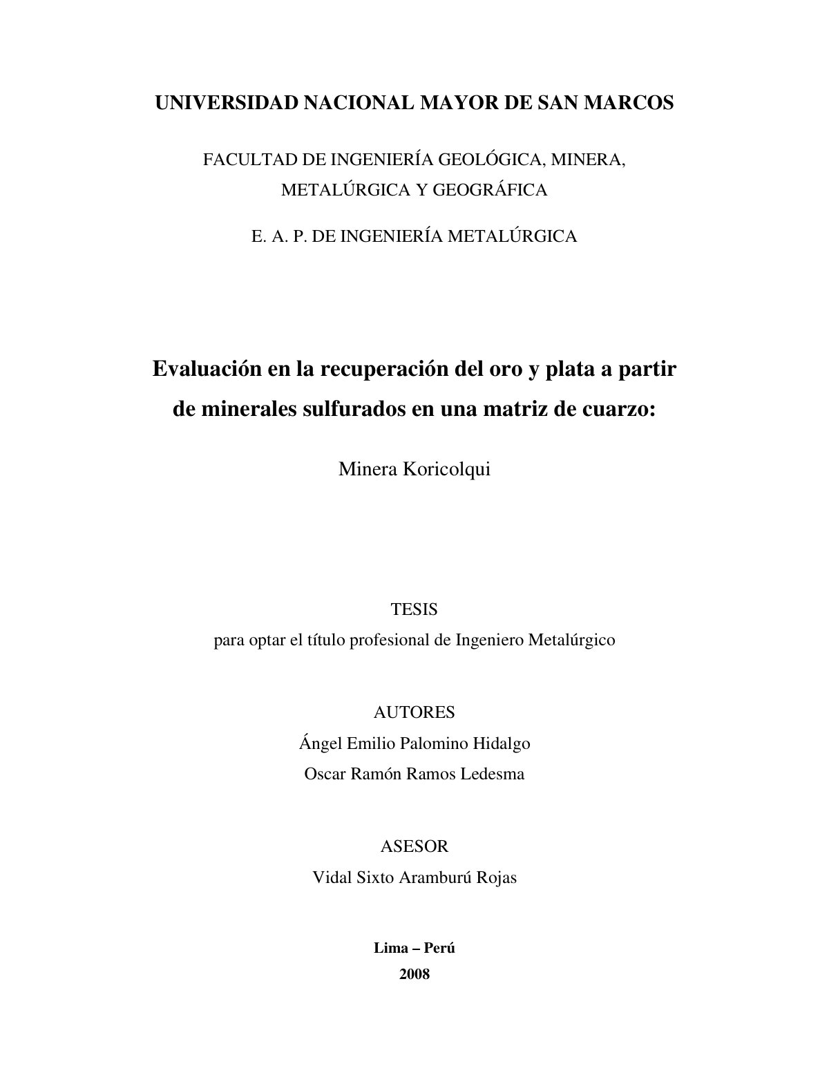 First page of UNIVERSIDAD NACIONAL MAYOR DE SAN MARCOS