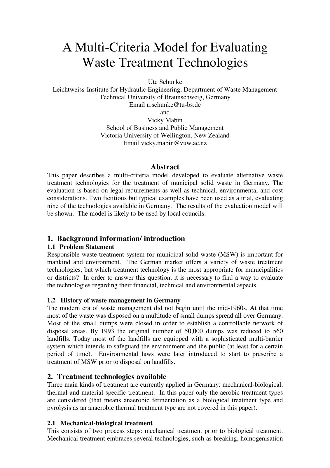 First page of A Multi Criteria Model for Evaluating Wa