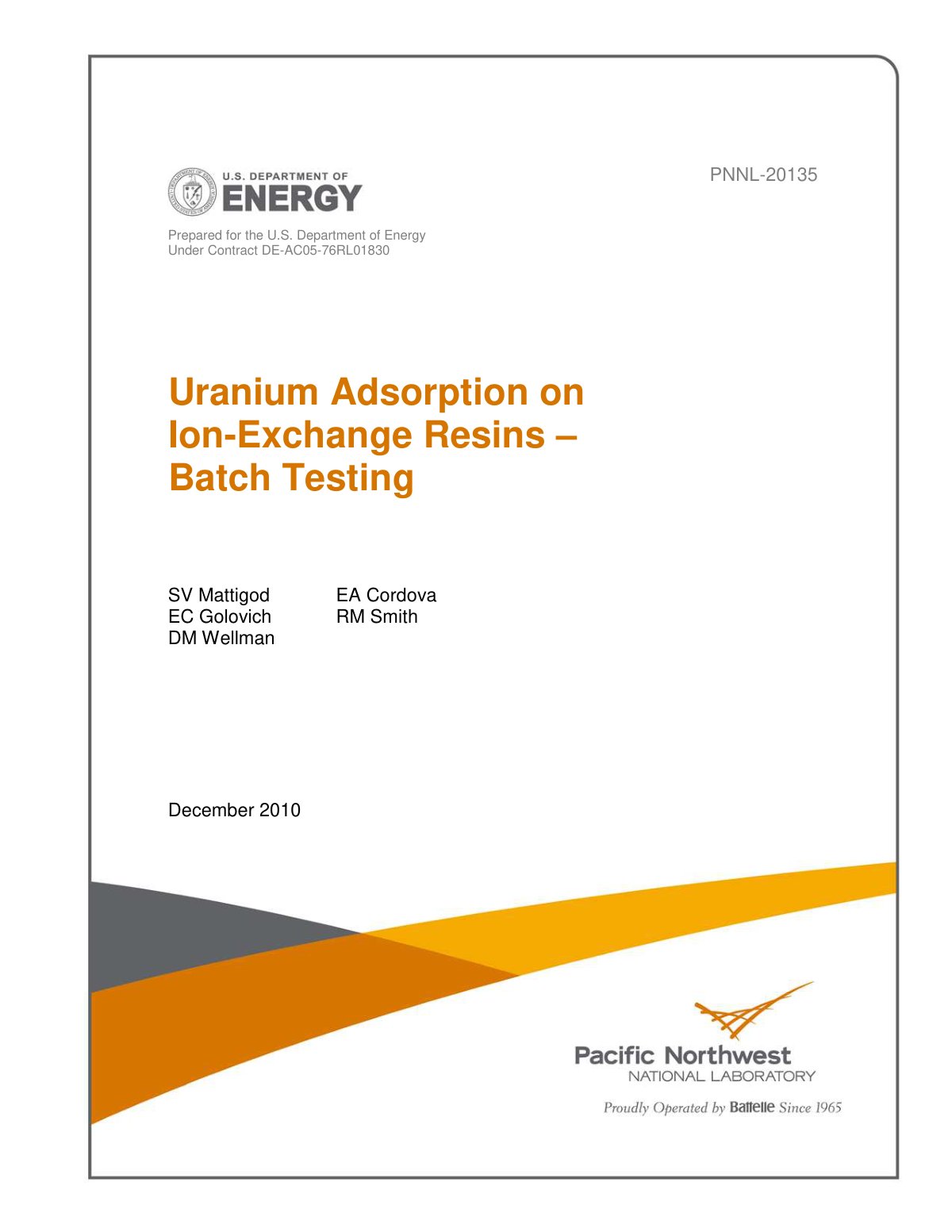 First page of Uranium Adsorption on Ion-Exchange Resins – Batch Testing