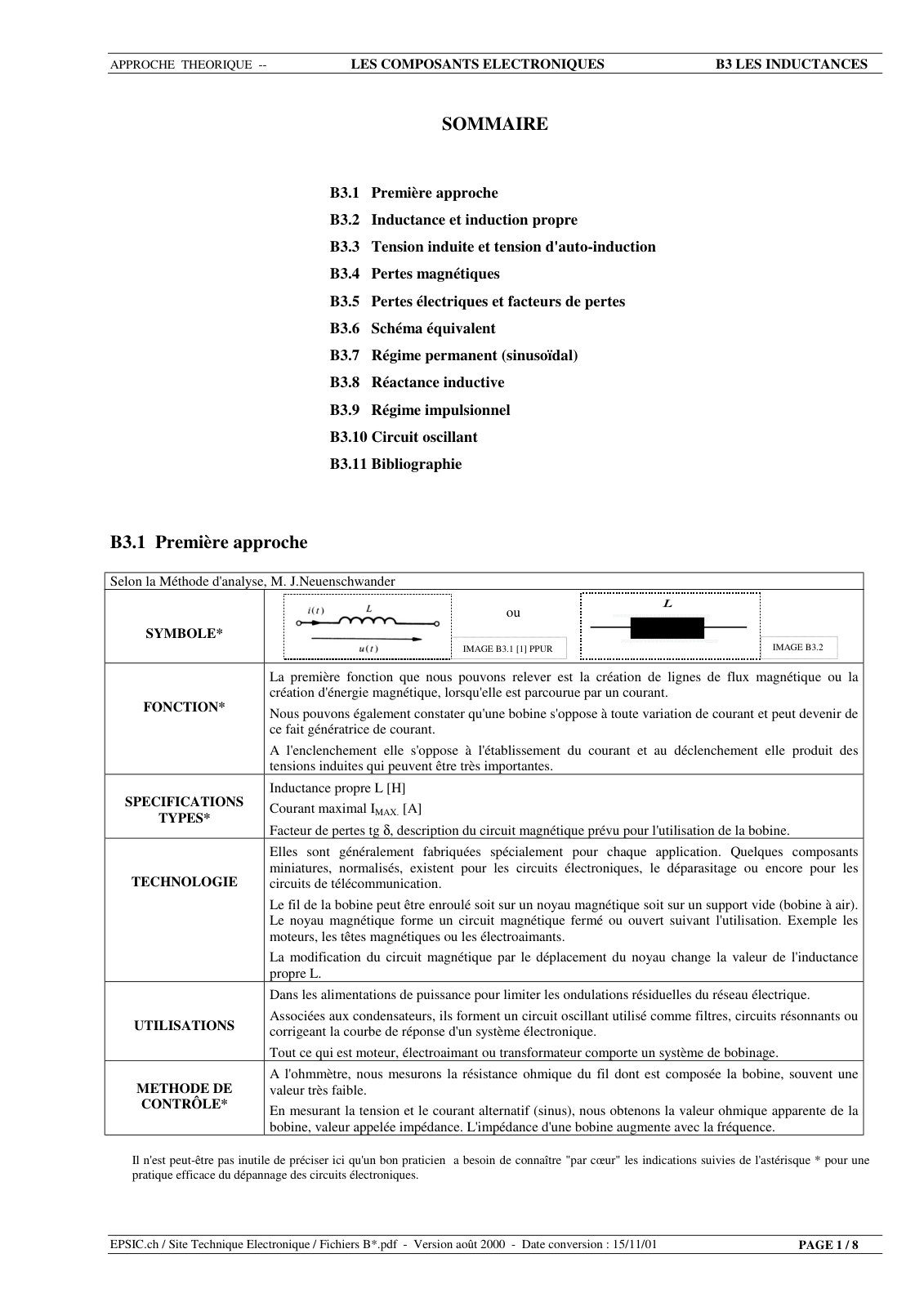 First page of inductances