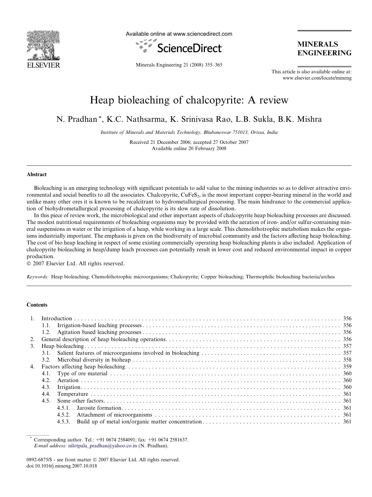 First page of Heap bioleaching of chalcopyrite A revie