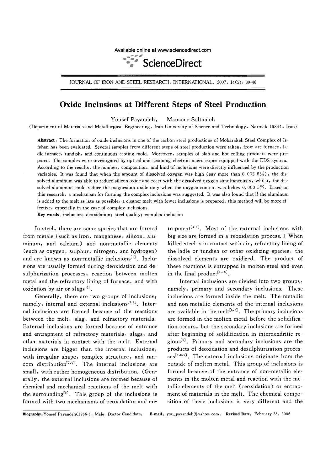 First page of Oxide Inclusions at Different Steps of S