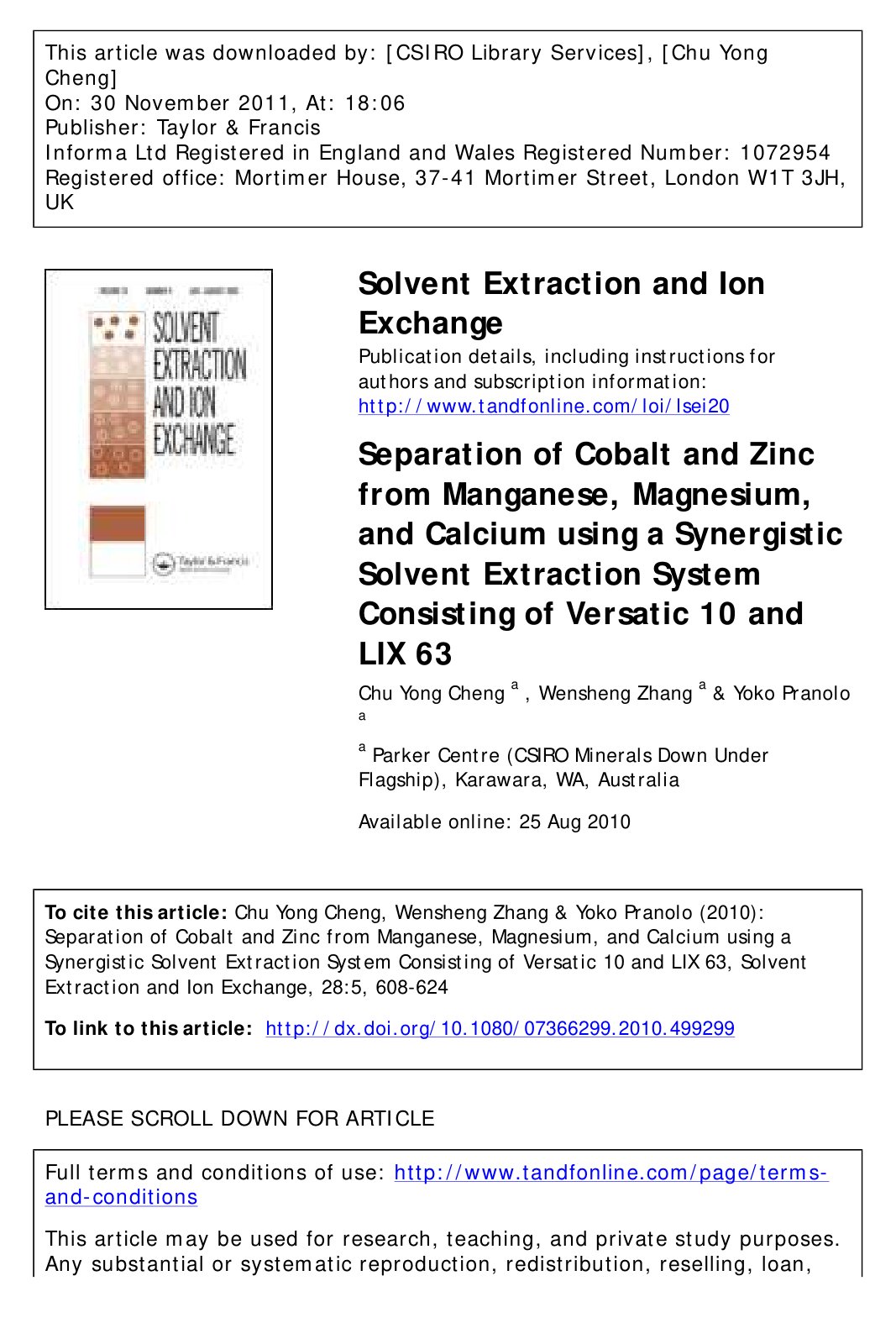 First page of Separation of Cobalt and Zinc from Manga