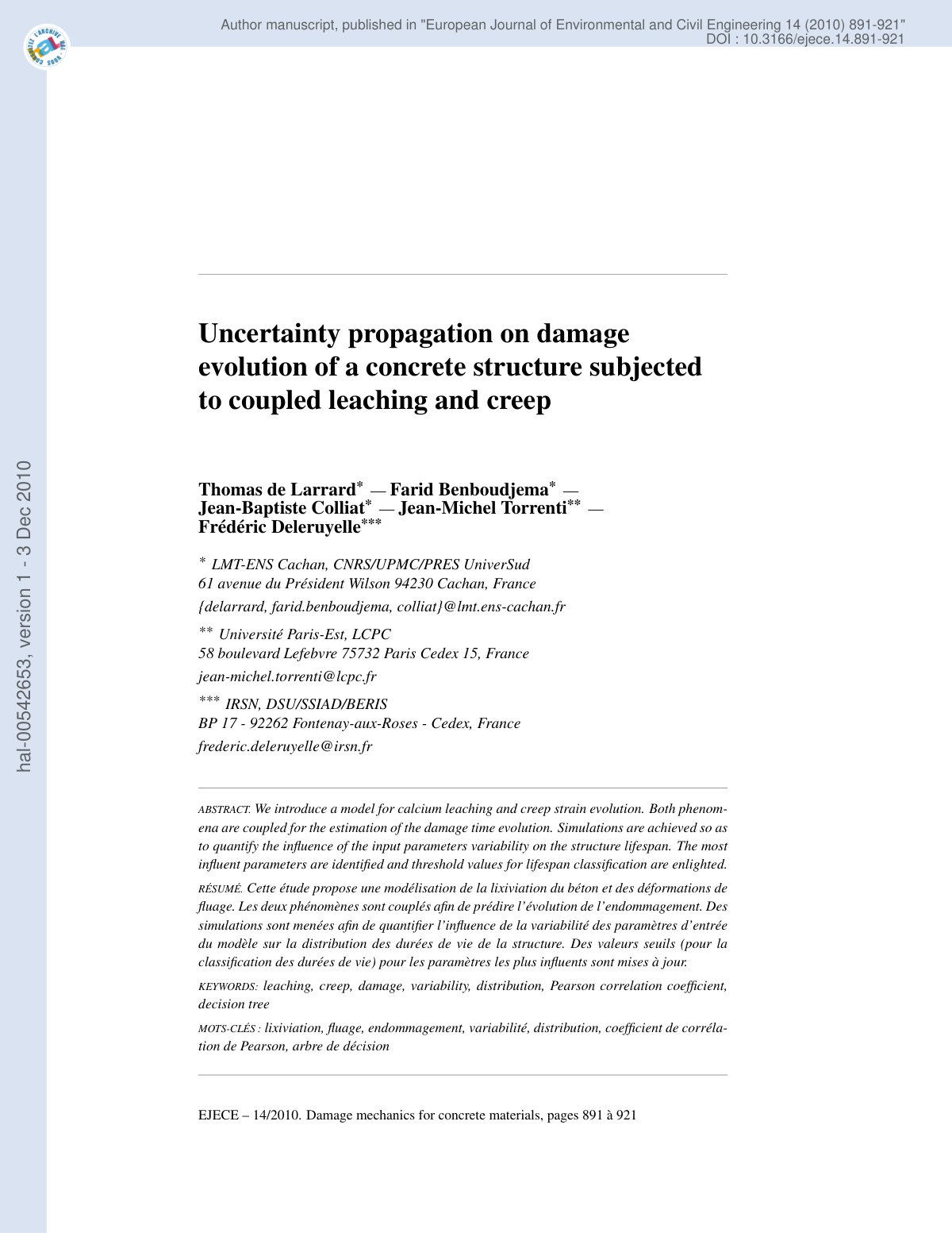 First page of Uncertainty propagation on damage evolut
