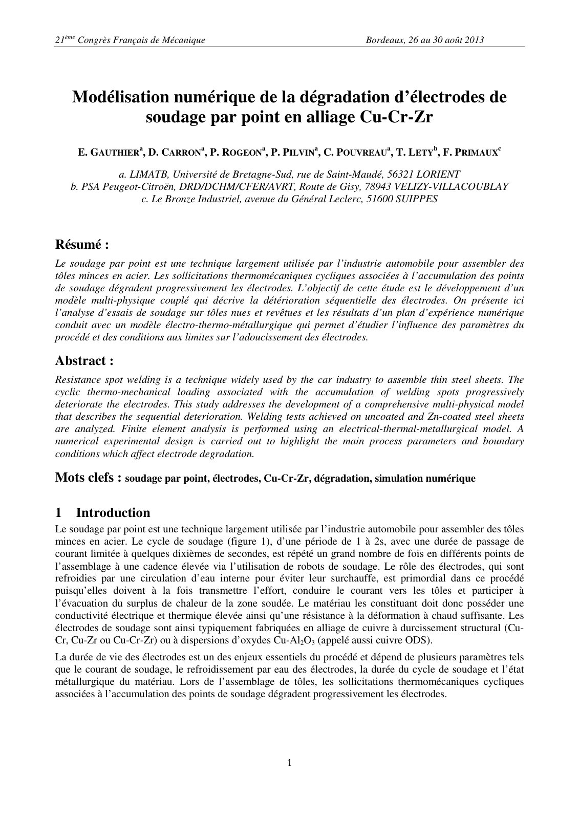 First page of Modelisation numerique de la degradation