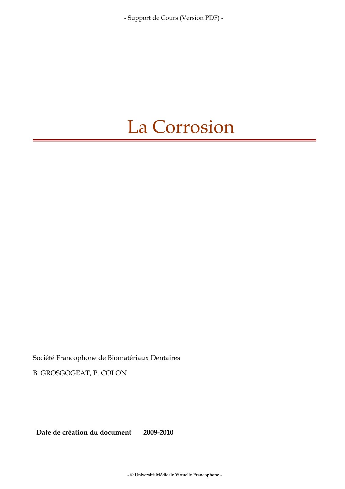 First page of La Corrosion