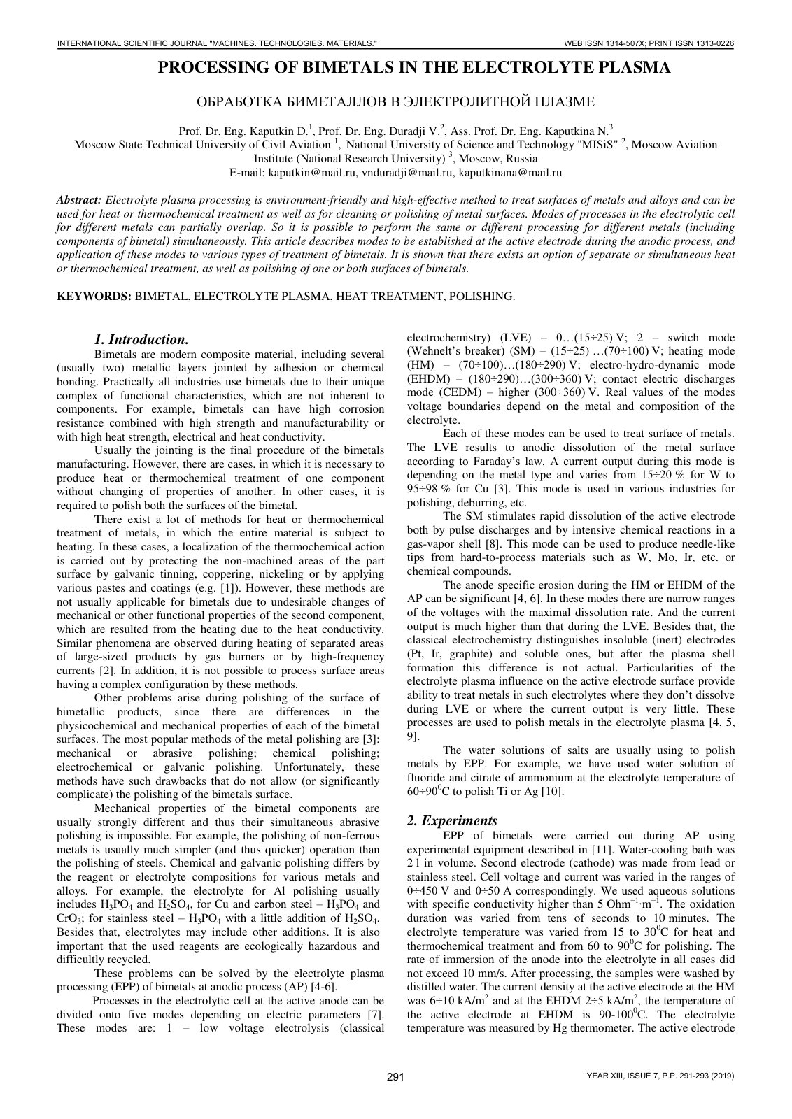 First page of Processing of bimetals in the electrolyt