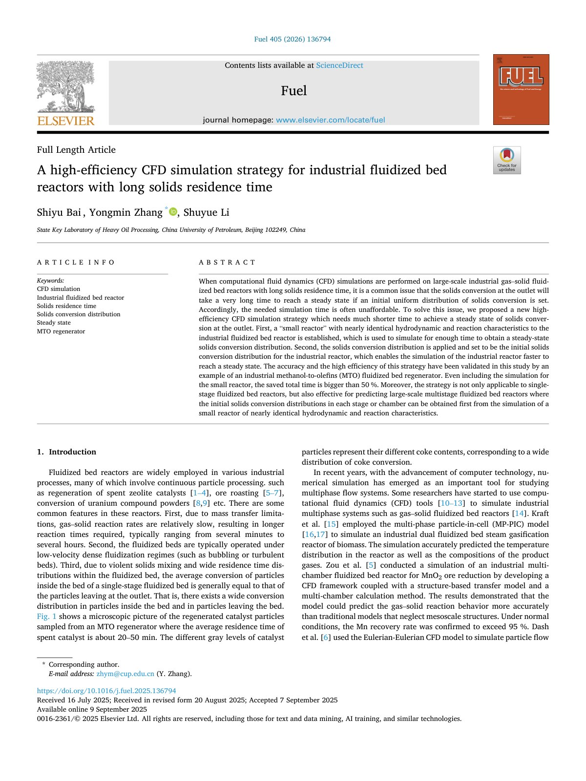 First page of A high efficiency CFD simulation strategy for industrial fluidized b 2026 Fu
