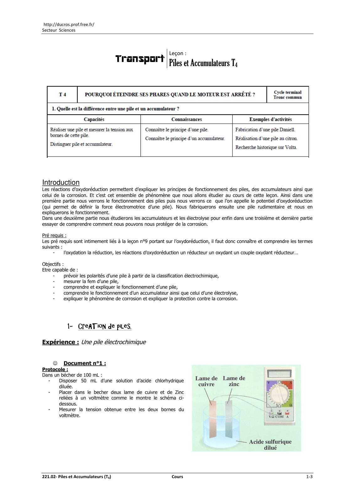 First page of 221.02  COURS   PILES ET ACCUMULATEURS (T4)