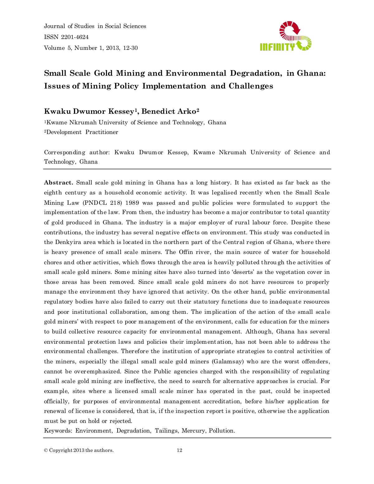 First page of Small Scale Gold Mining and Environmenta