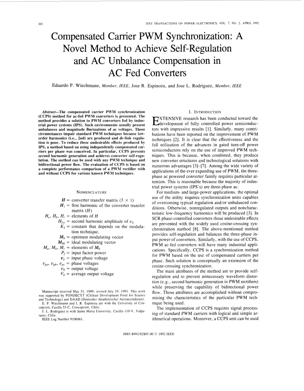 First page of Compensated carrier PWM synchronization