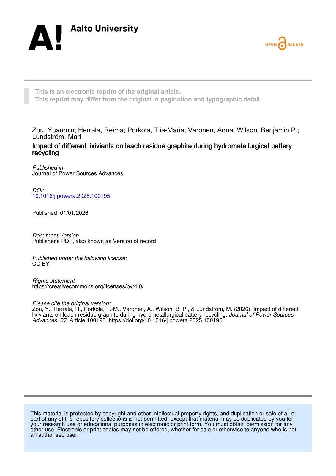 First page of 2026   Zou   Lixiviant effects on graphite leach residues