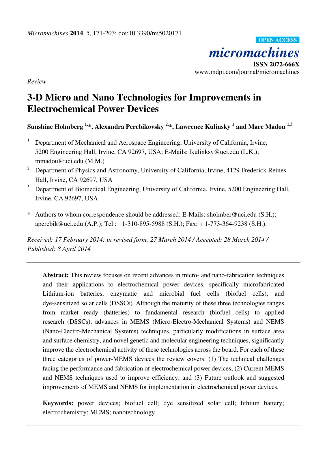 First page of 3 D Micro and Nano Technologies for Impr