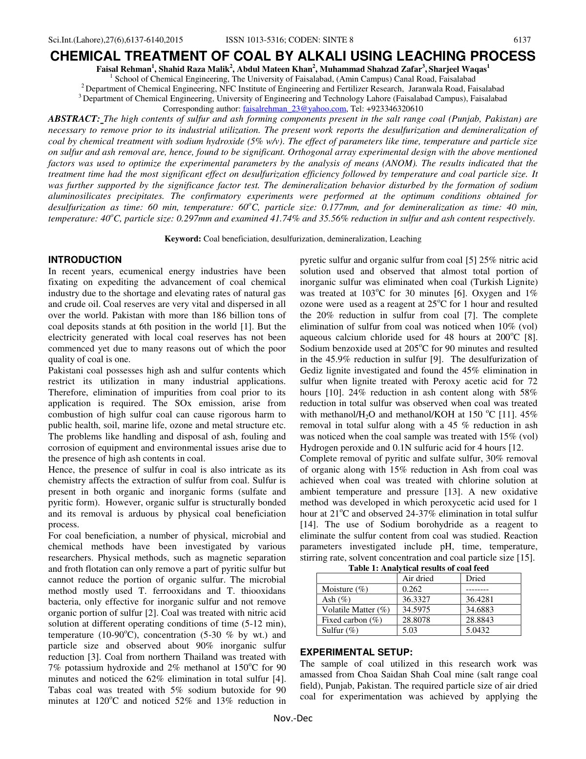 First page of Chemical Treatment of Coal by Alkali Usi