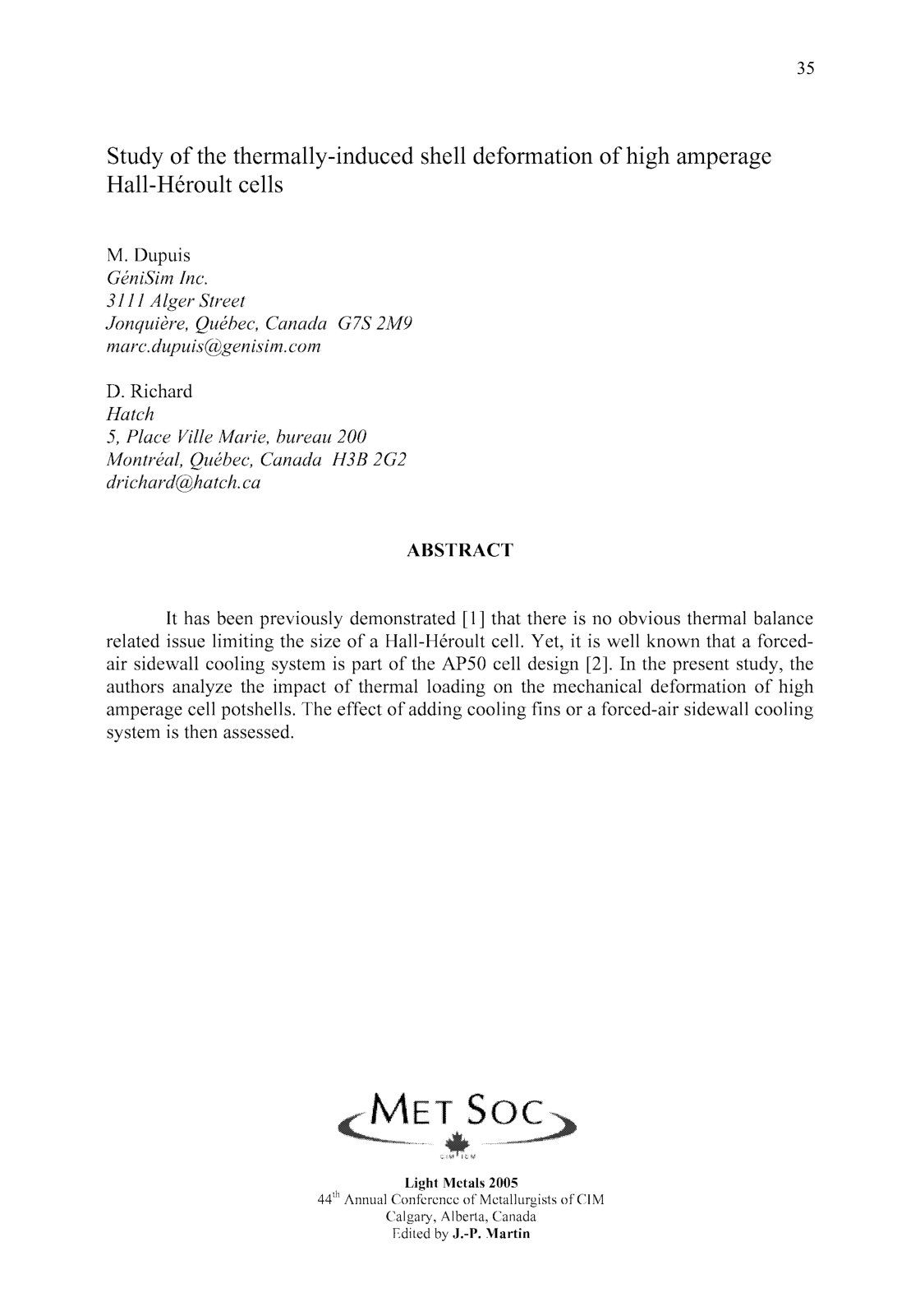 First page of Study of the thermally-induced shell deformation of high amperage Hall-Heroult cells