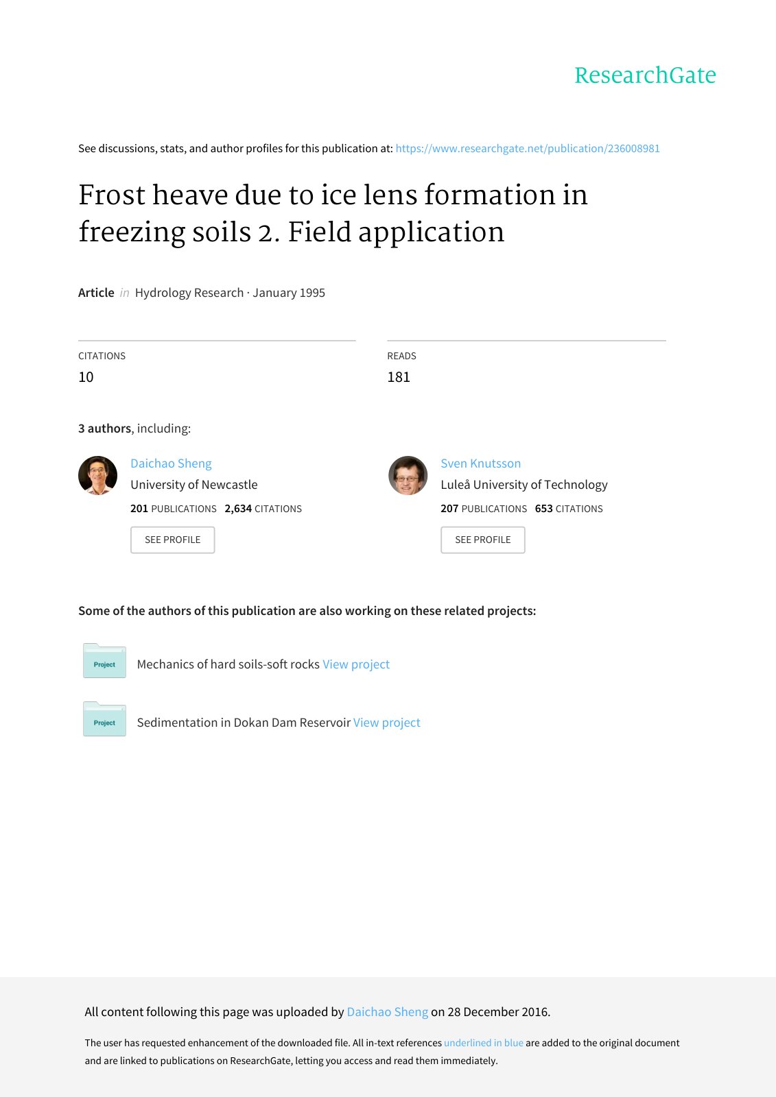 First page of Frost Heave due to Ice Lens Formation in