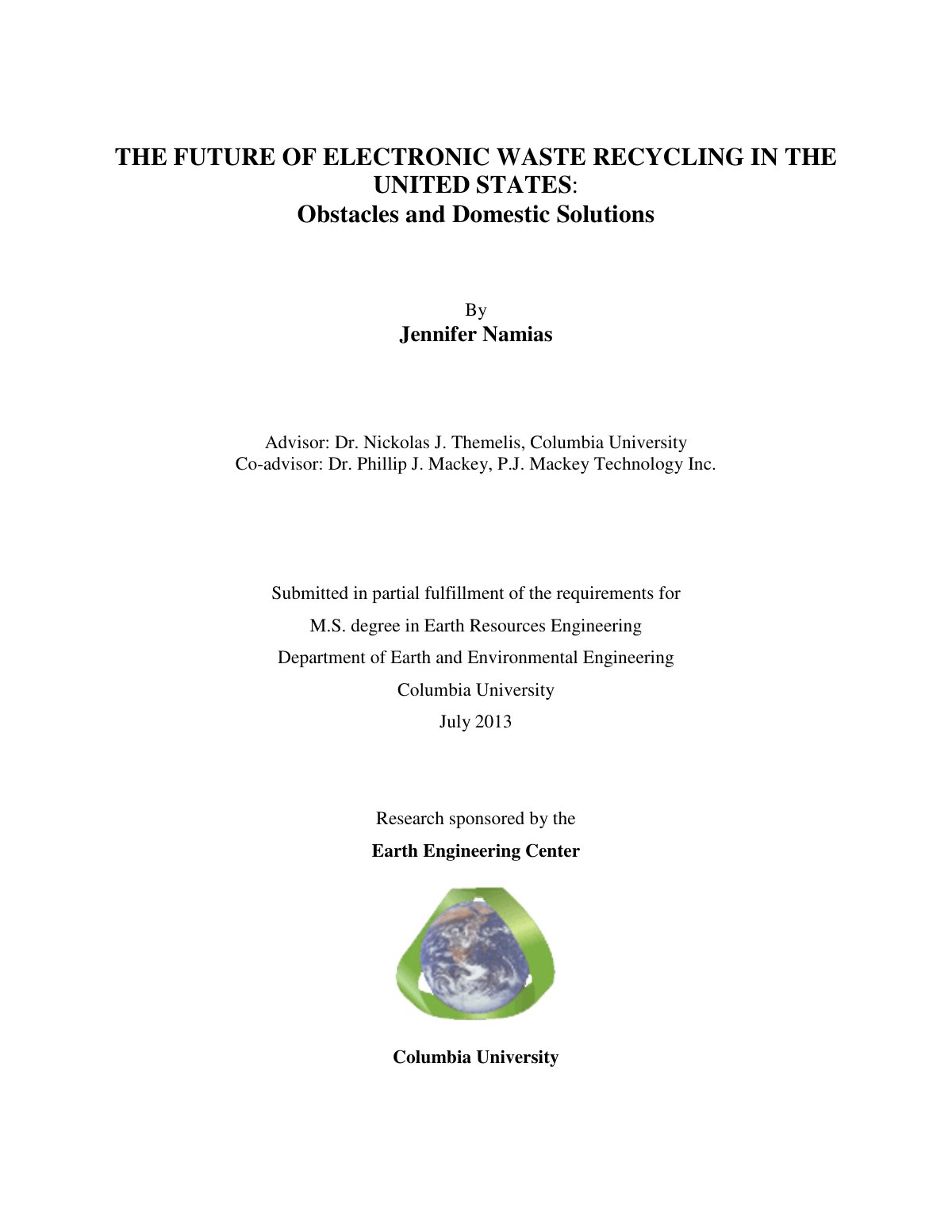 First page of THE FUTURE OF ELECTRONIC WASTE RECYCLING