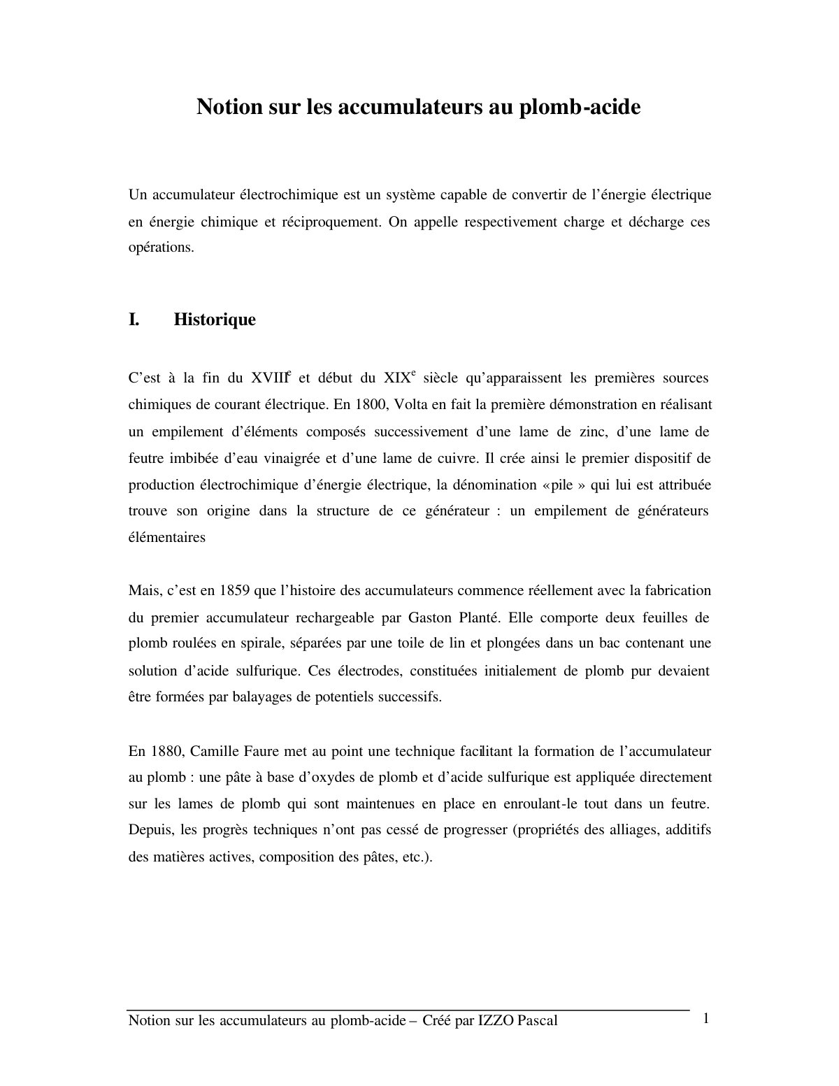 First page of notions accumulateur plomb acide