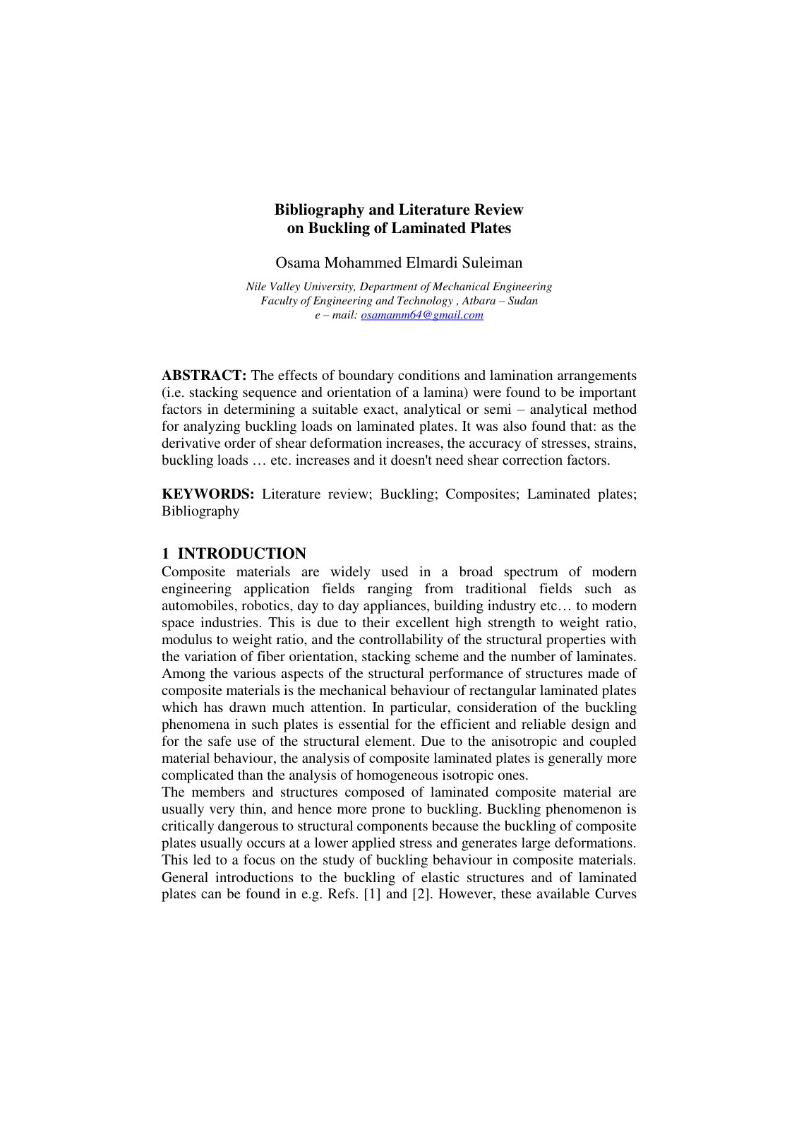 First page of Bibliography and Literature Review on Bu