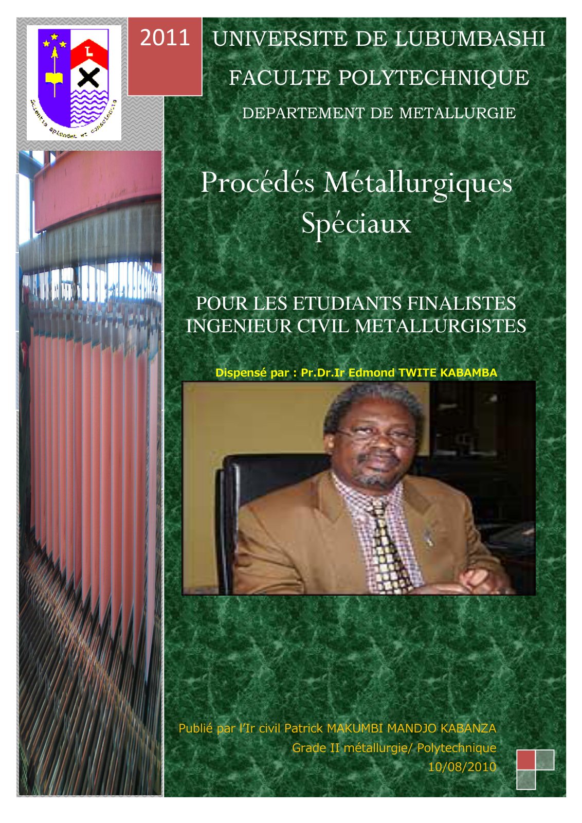 First page of Procédés Métallurgiques Spéciaux POUR LES ETUDIANTS FINALISTES INGENIEUR CIVIL METALLURGISTES