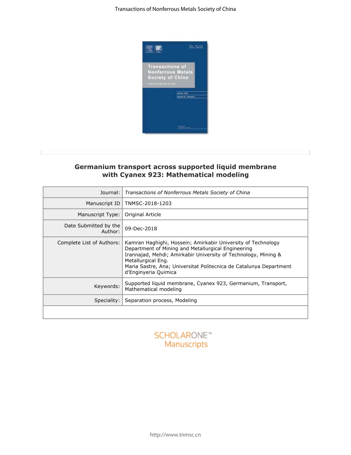 First page of Germanium transport across supported liq