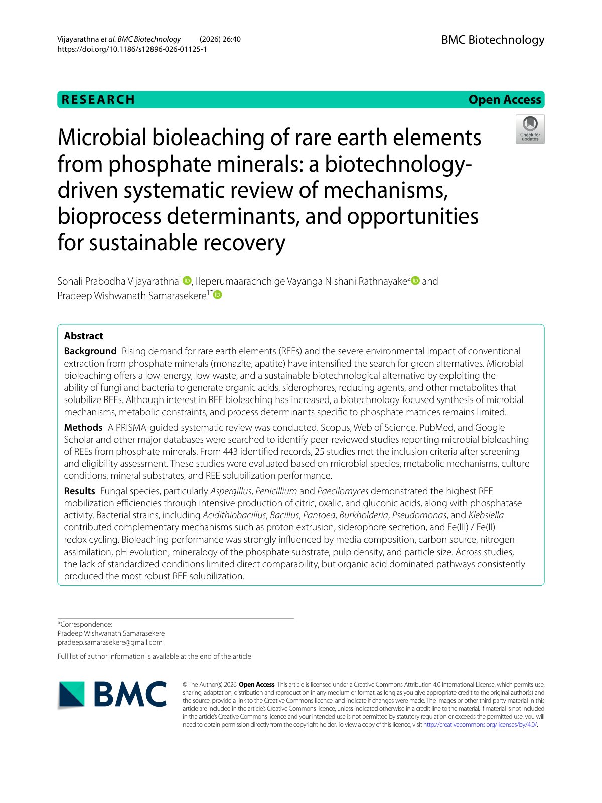 First page of Rising demand for rare earth elements: A review of microbial bioleaching alternatives