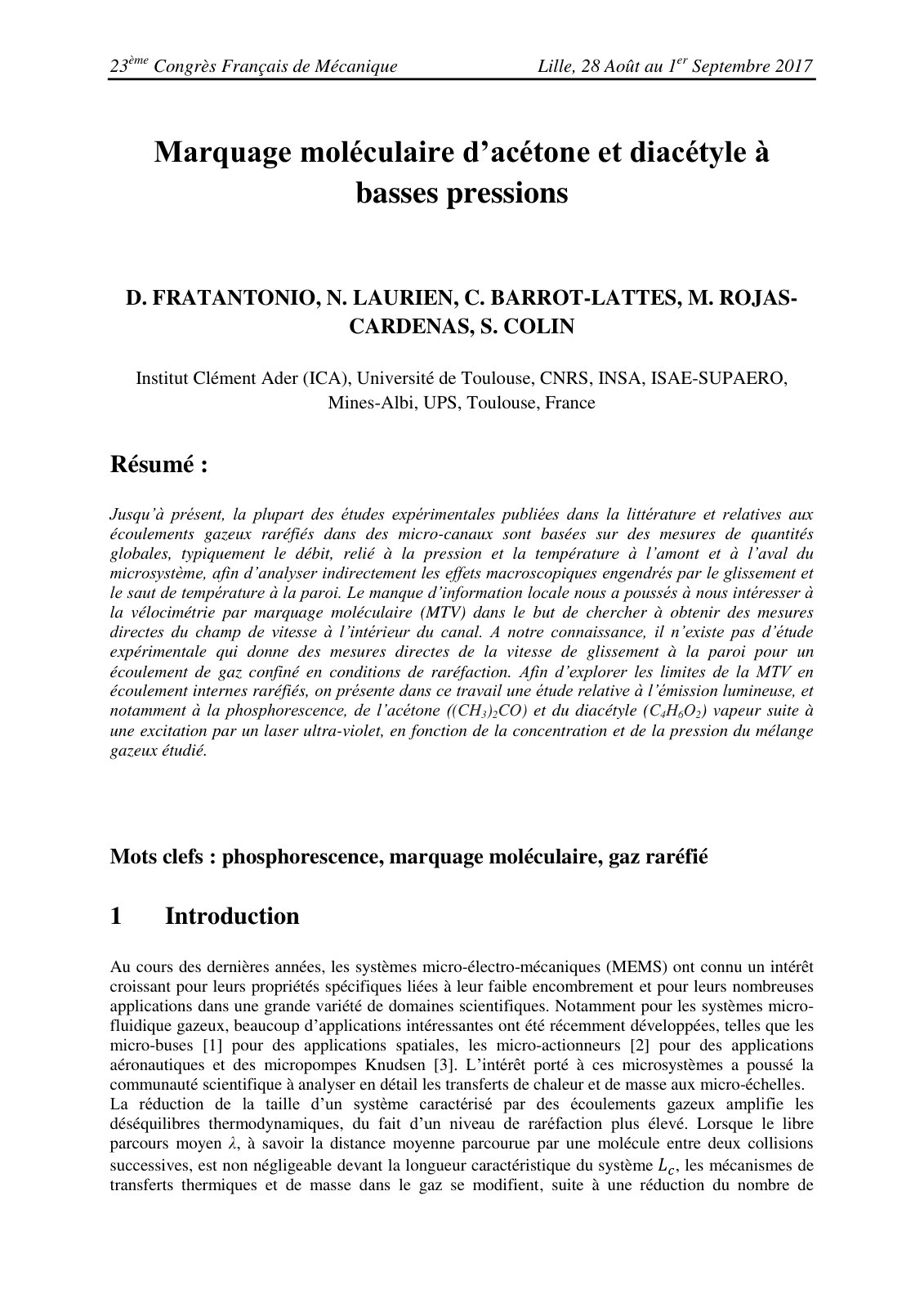 First page of Marquage moleculaire dacetone et diacety