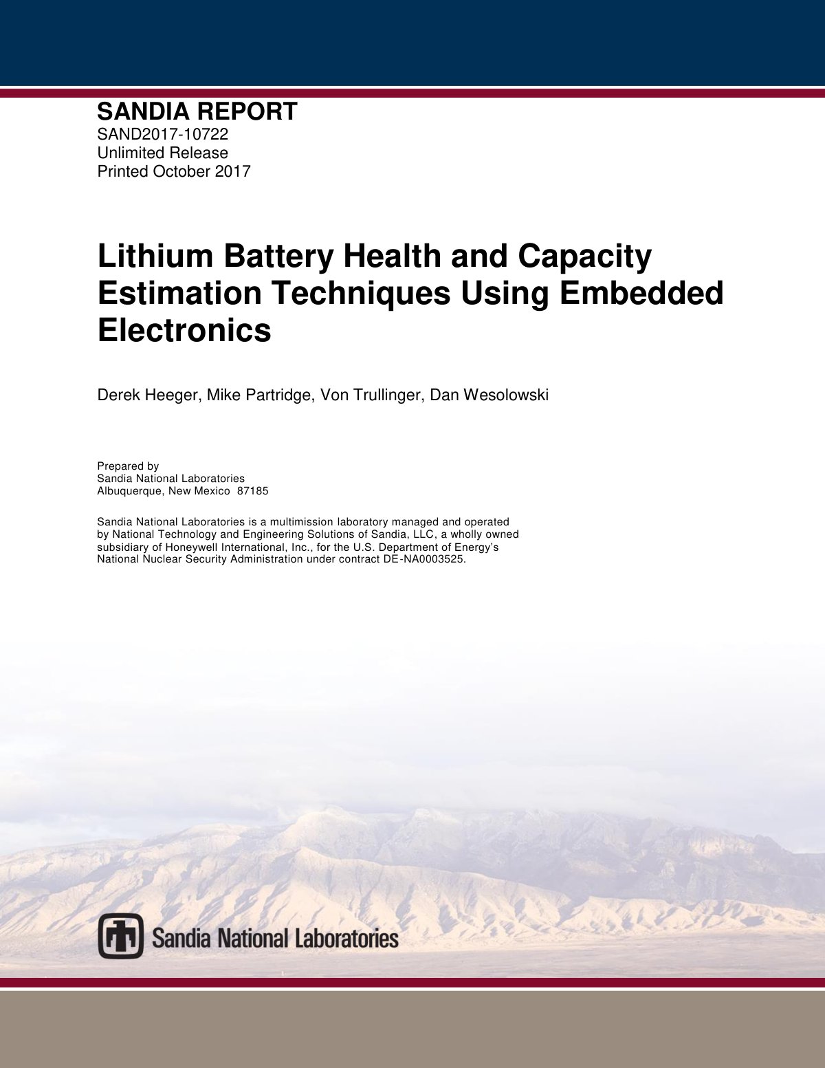 First page of Lithium Battery Health and Capacity Estimation Techniques Using Embedded Electronics