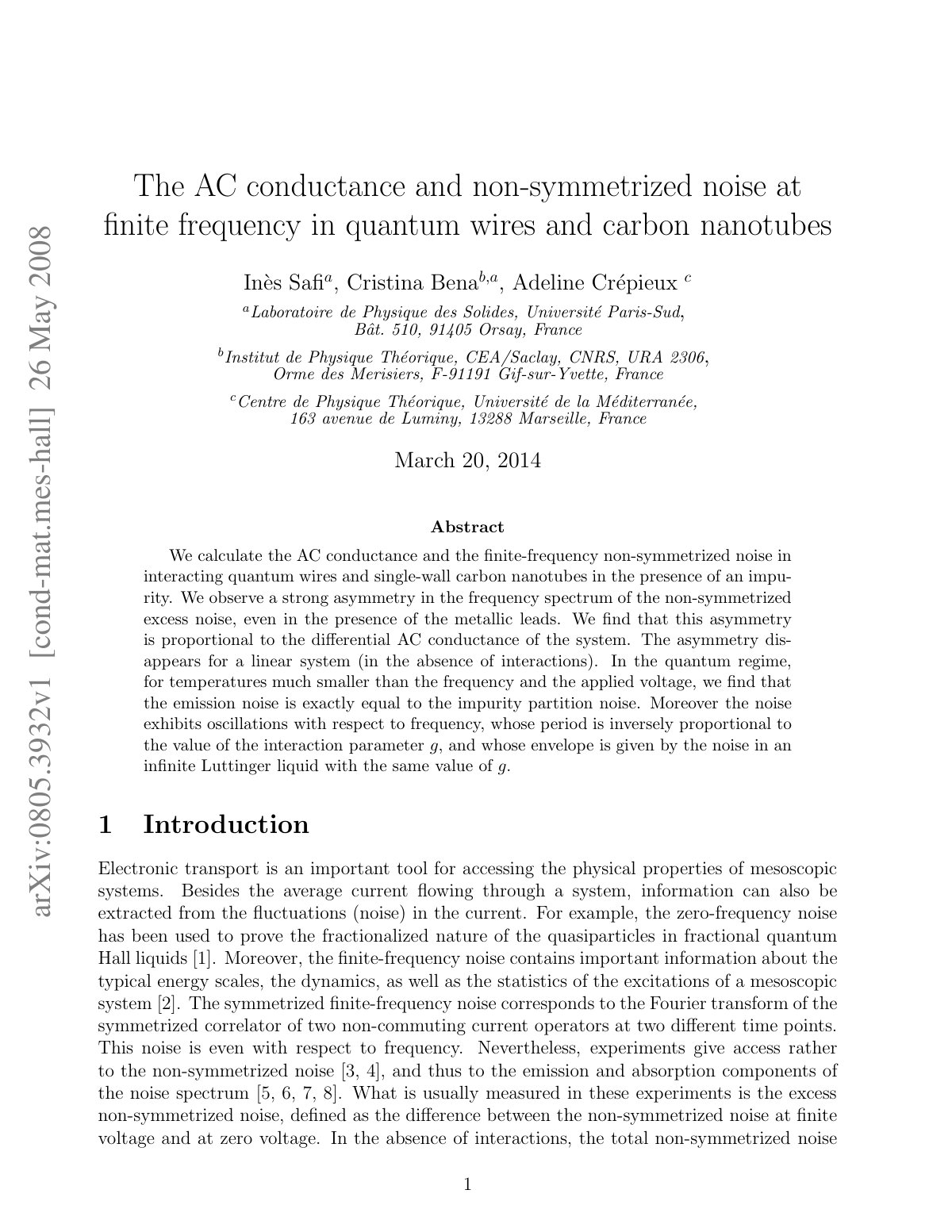First page of The AC conductance and non symmetrized n