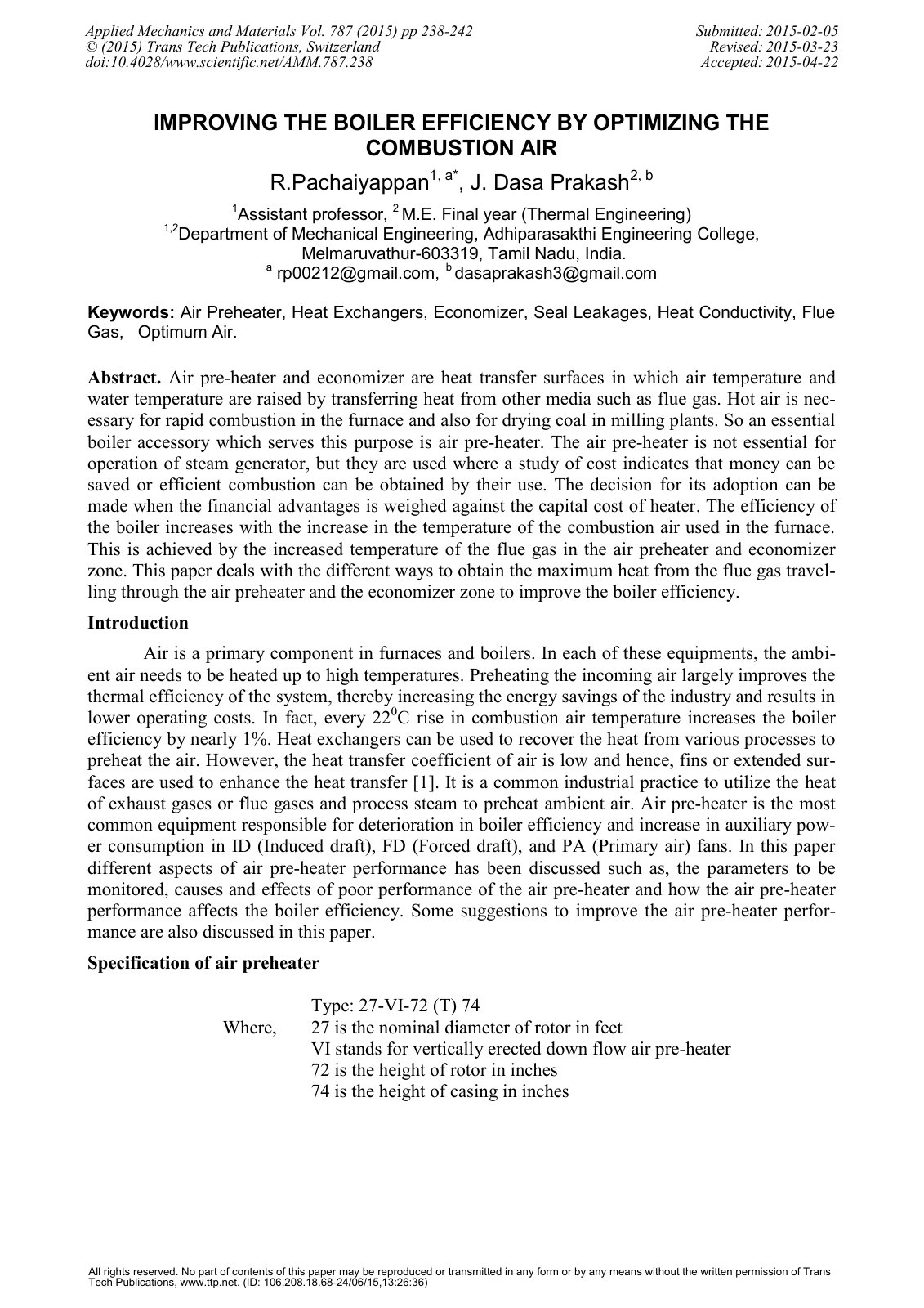 First page of IMPROVING THE BOILER EFFICIENCY BY OPTIM