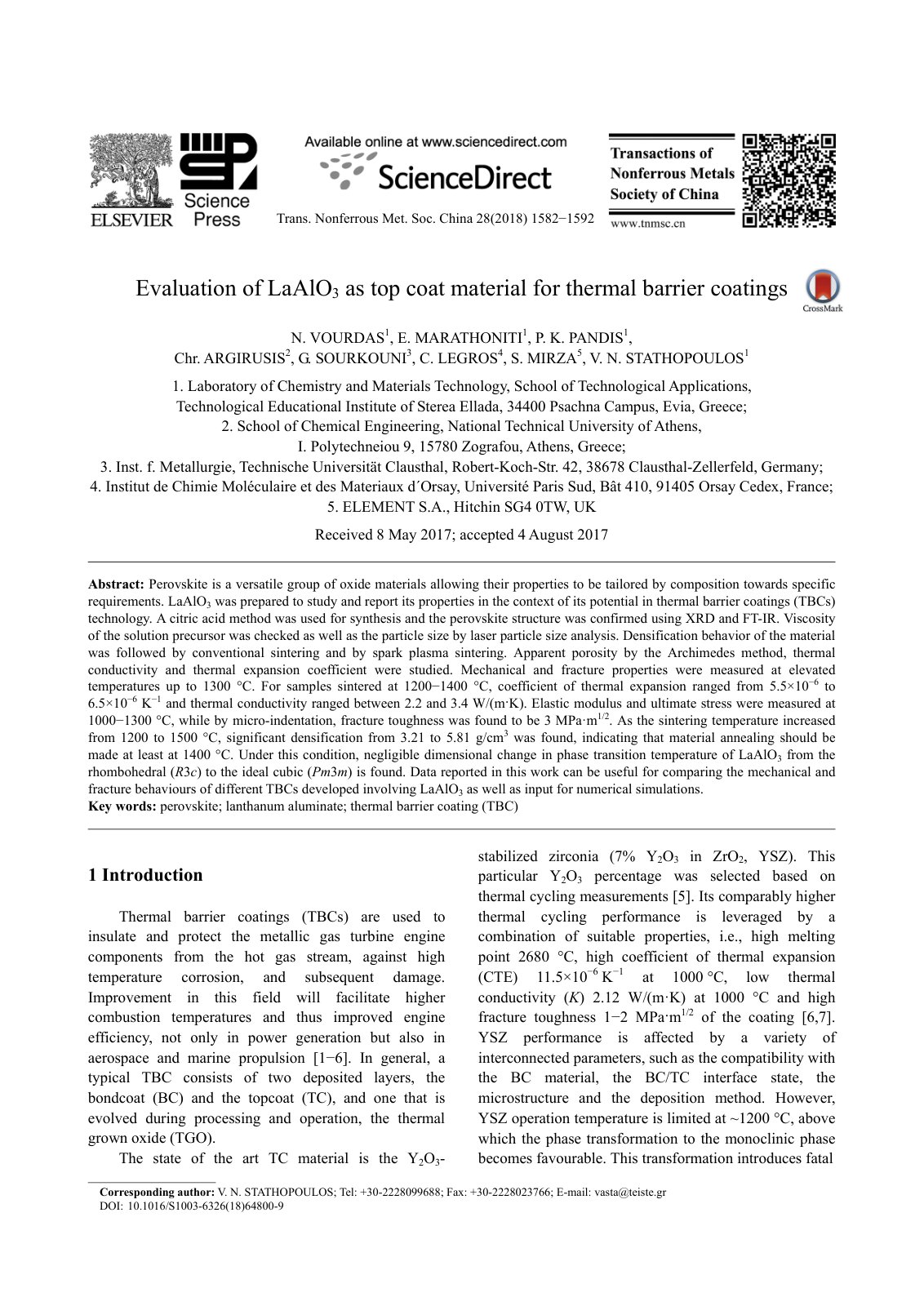 First page of Evaluation of LaAlO3 as top coat materia