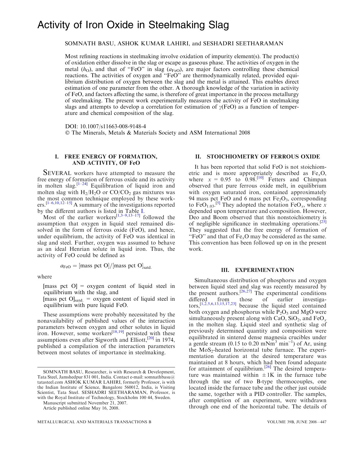 First page of Activity of Iron Oxide in Steelmaking Slag