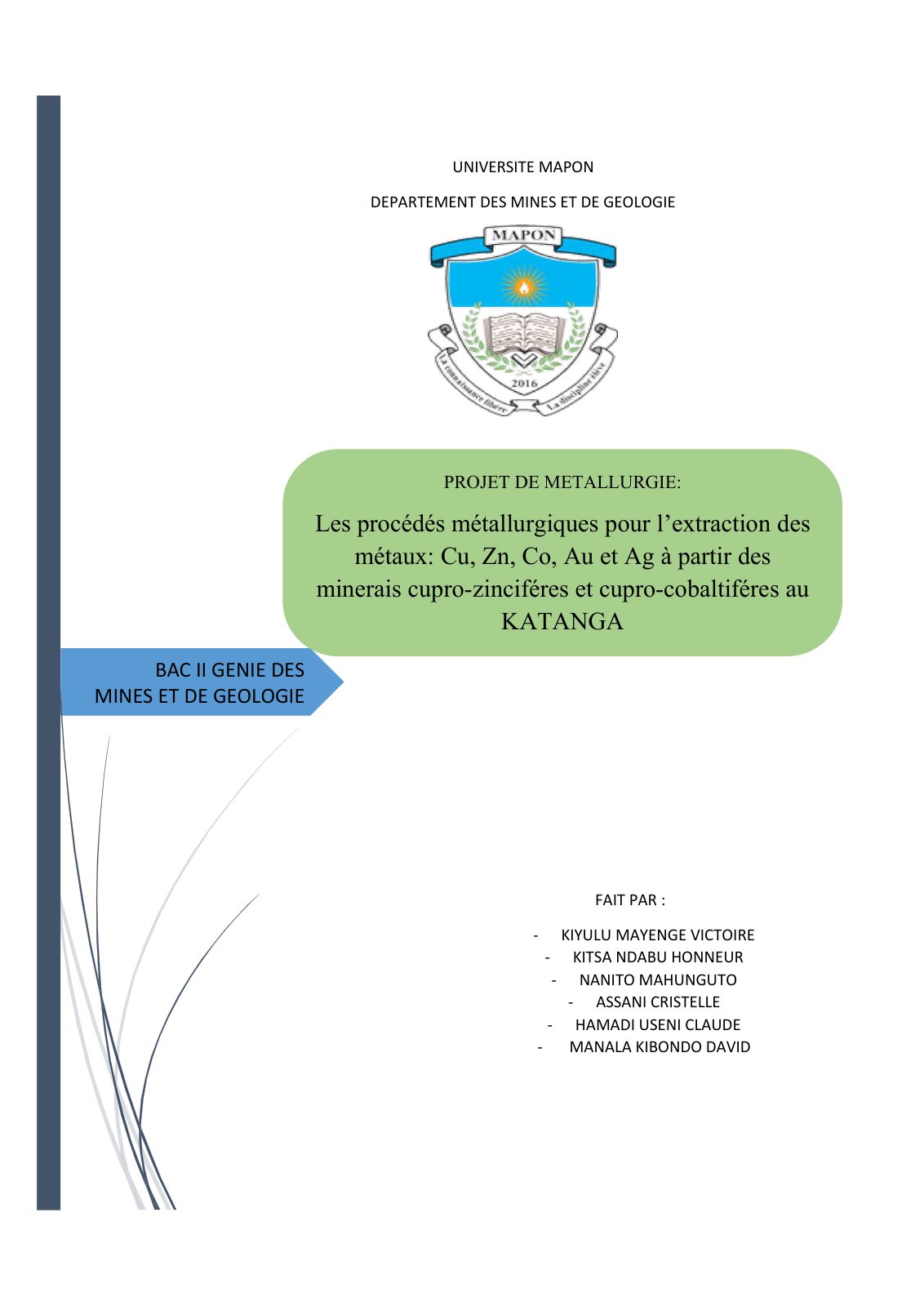 First page of 623967401 Projet Metallurgie