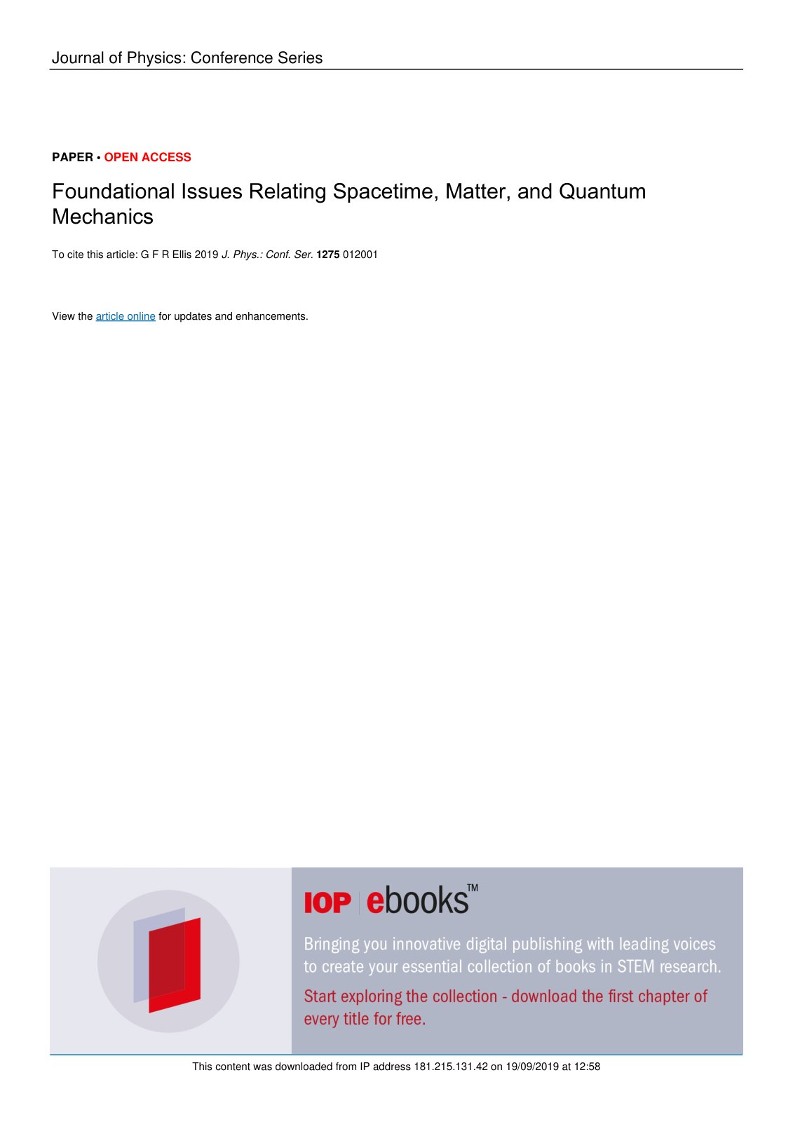 First page of Foundational Issues Relating Spacetime M