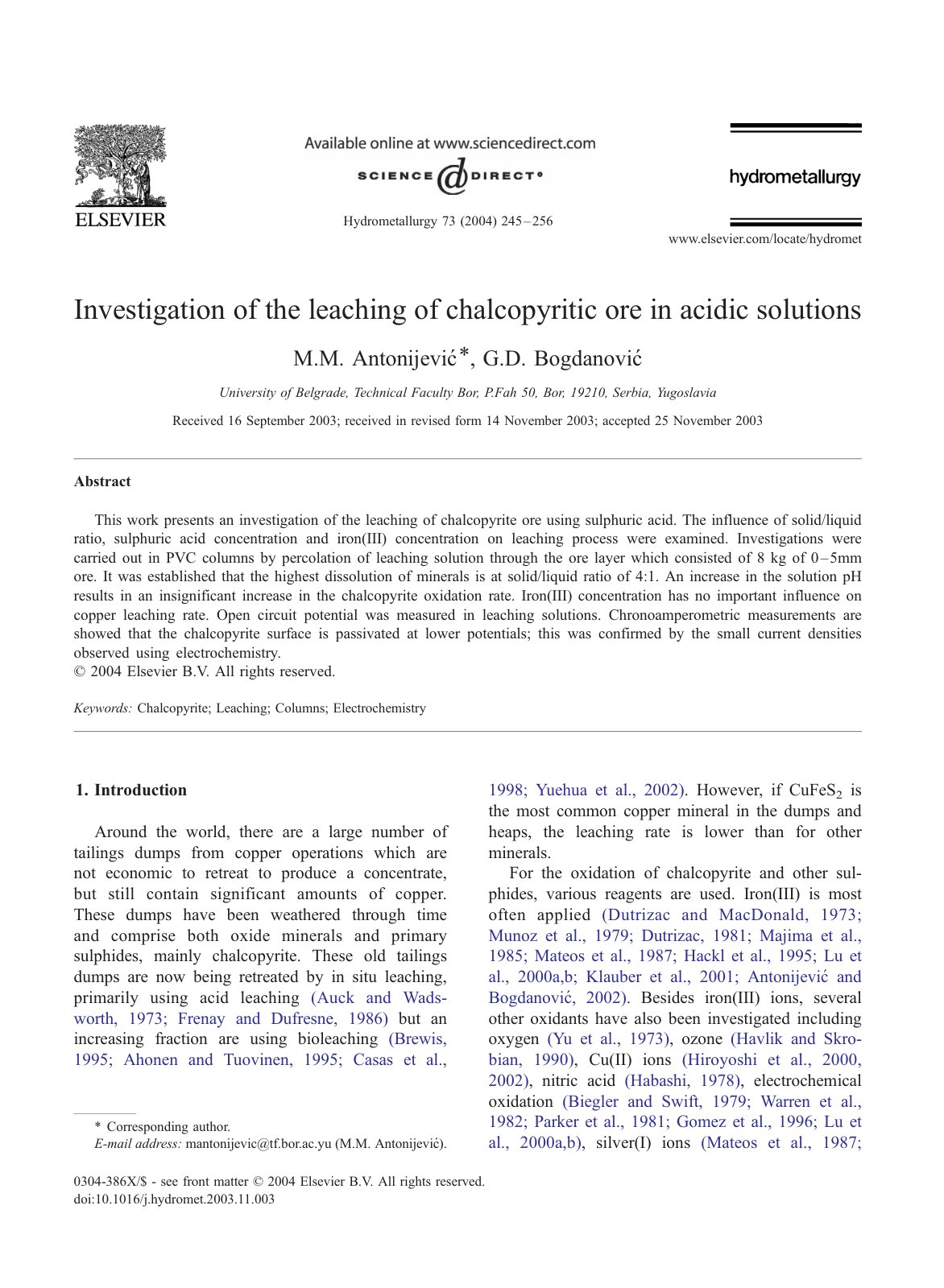 First page of Investigation of the leaching of chalcop