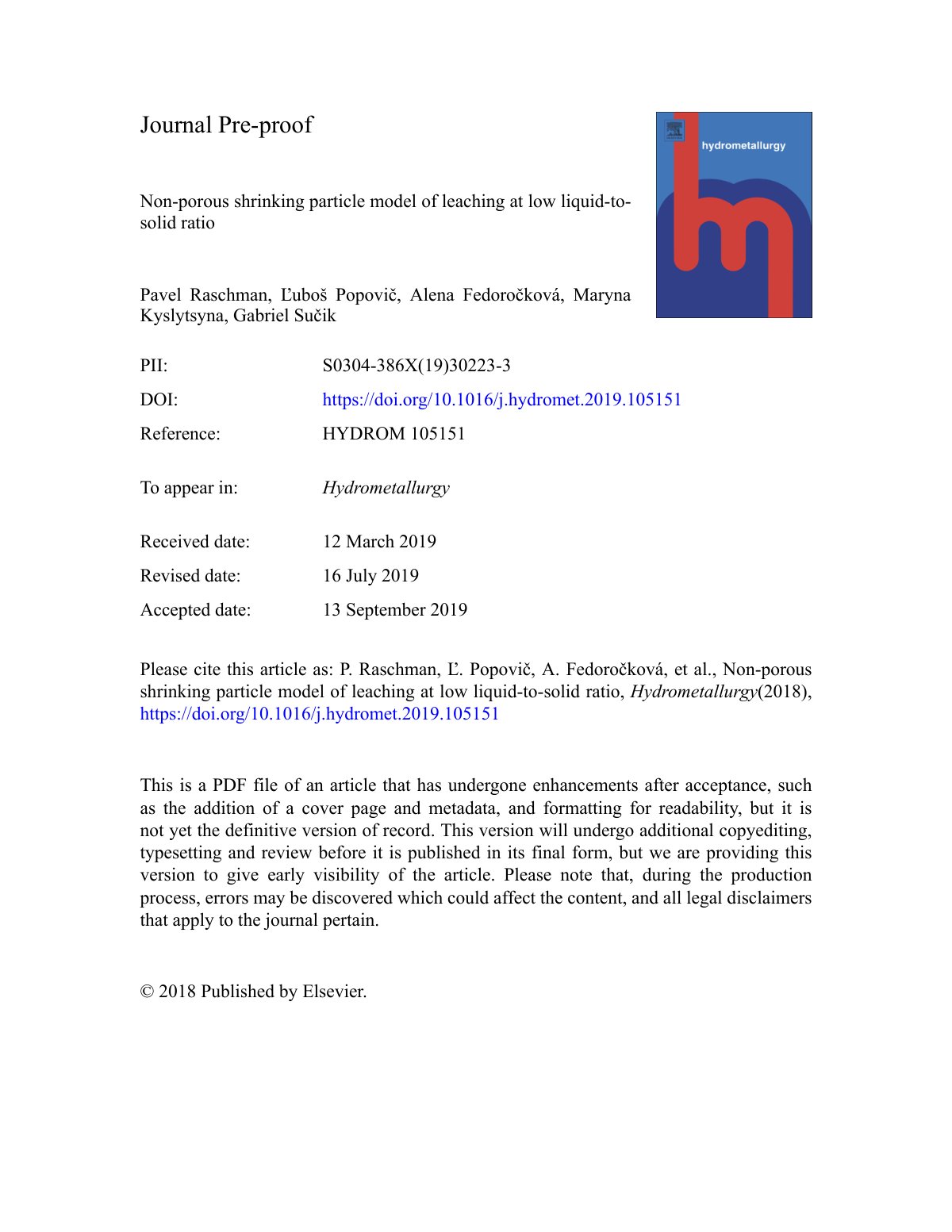 First page of Non porous shrinking particle model of l