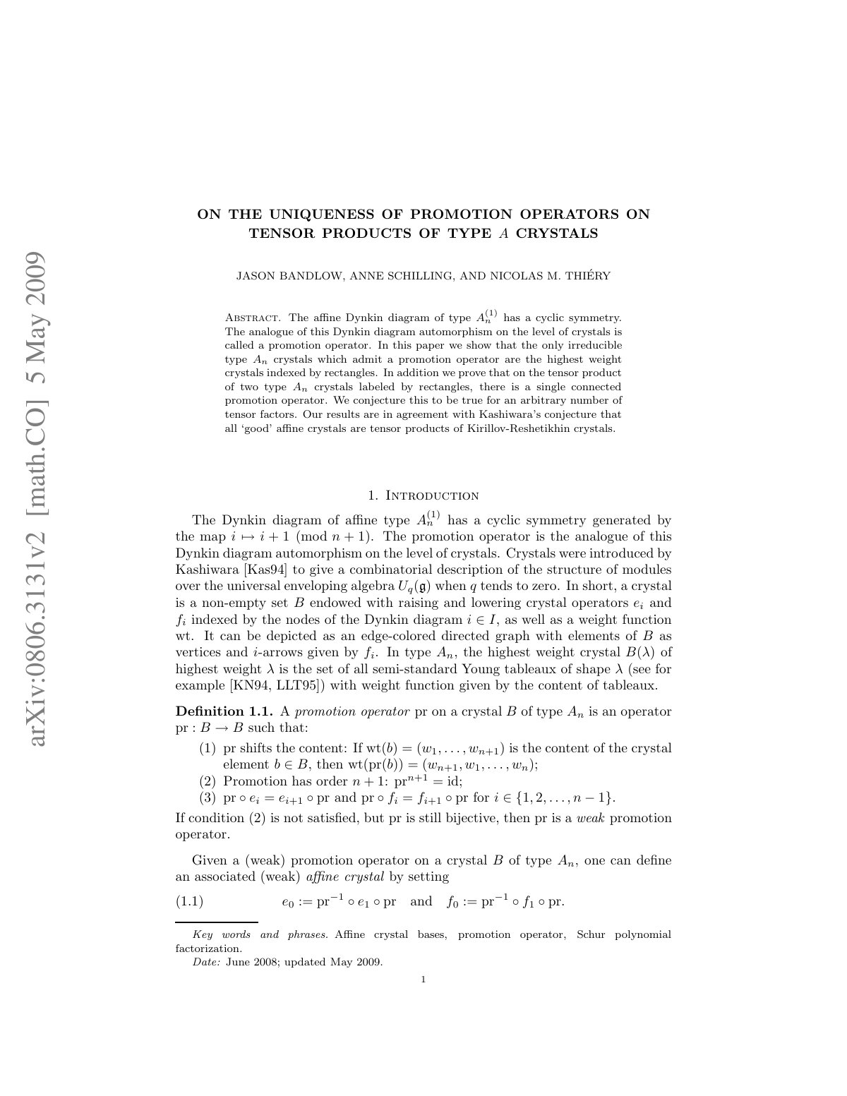First page of On the uniqueness of promotion operators