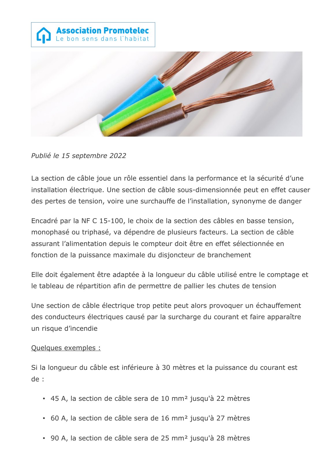 First page of Section de câble et performance électrique