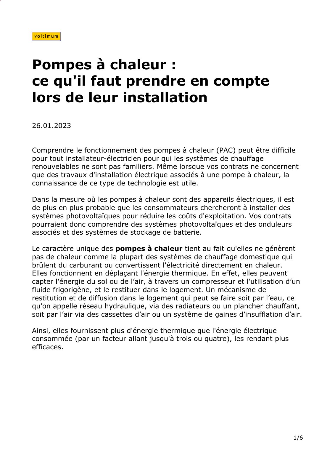 First page of pompe chaleur volti
