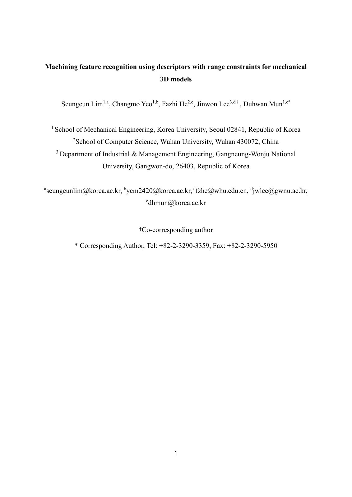 First page of Machining feature recognition using descriptors with range constraints for mechanical