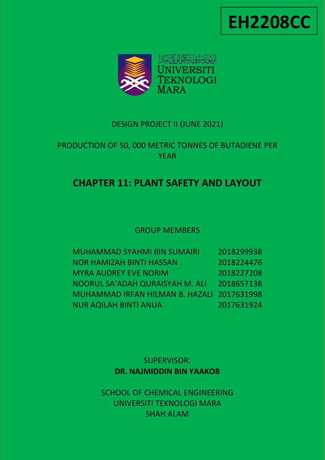 First page of PRODUCTION OF BUTADIENE CHAPTER 11 PLANT