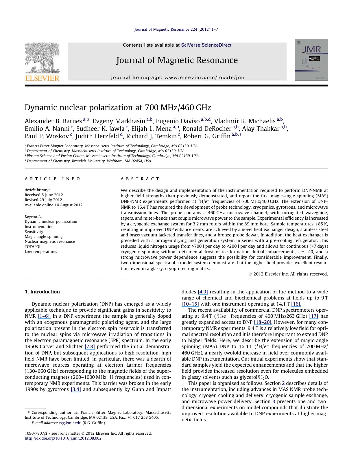 First page of Dynamic nuclear polarization at 700MHz 4