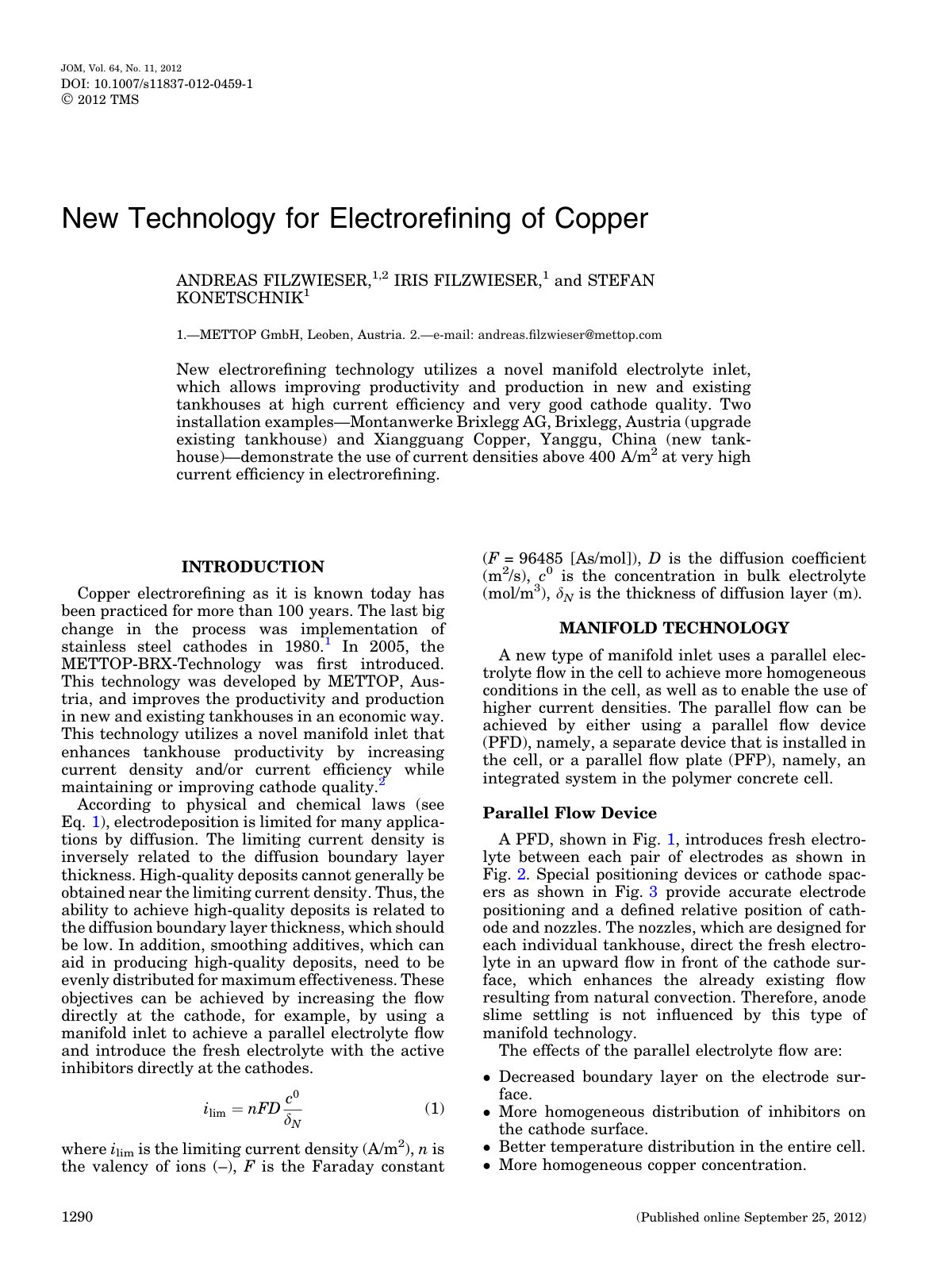 First page of New Technology for Electrorefining of Co