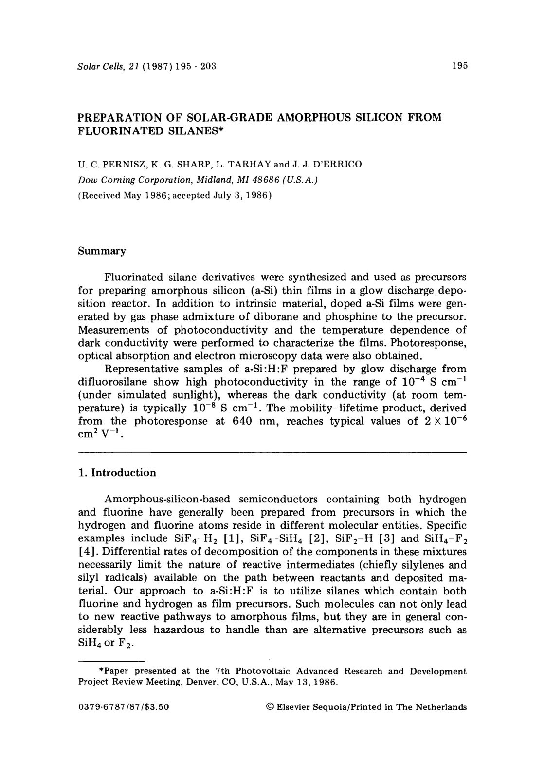 First page of Preparation of solar grade amorphous sil