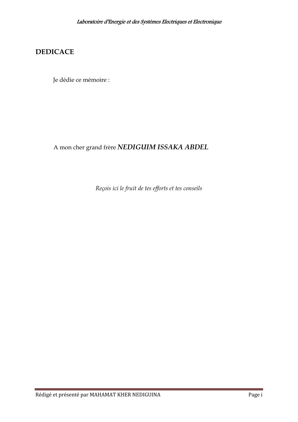 First page of Memoire final Mahamat Kher Nediguina UYI