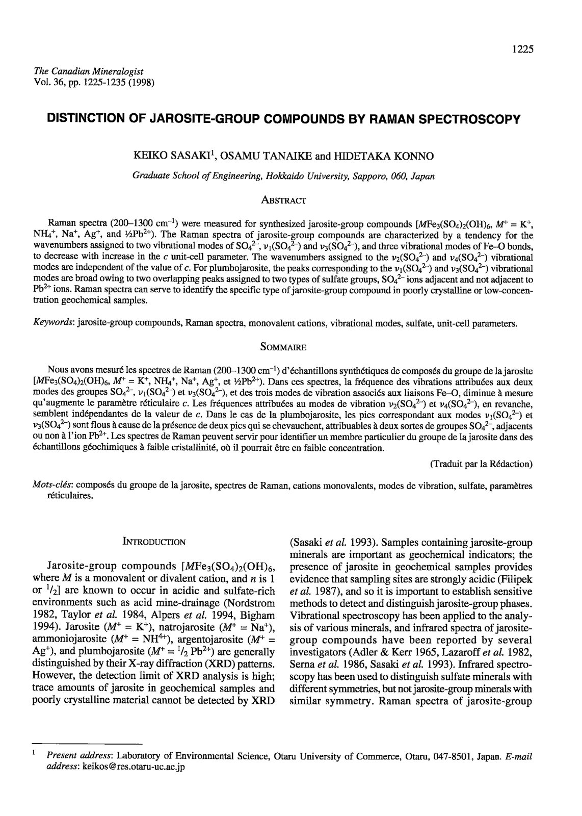 First page of DISTINCTION OF JAROSITE.GROUP COMPOUNDS BY RAMAN SPECTROSCOPY