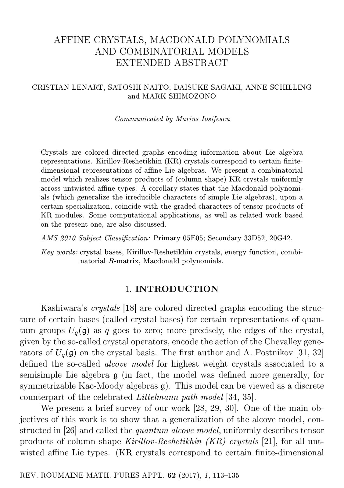 First page of Affine Crystals Macdonald Polynomials an