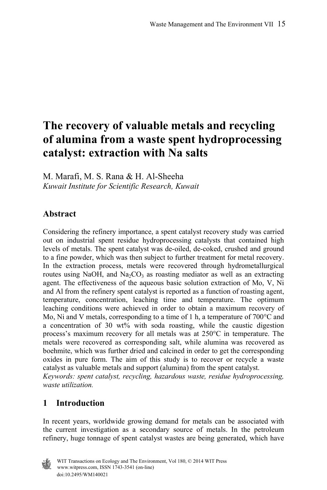 First page of The recovery of valuable metals and recy