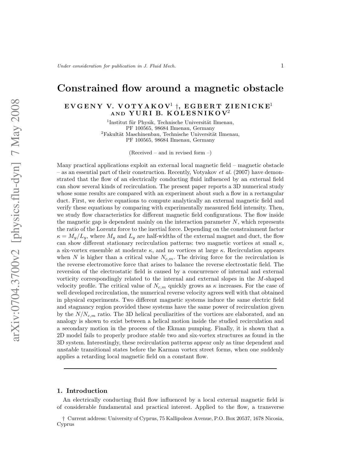 First page of Constrained flow around a magnetic obsta
